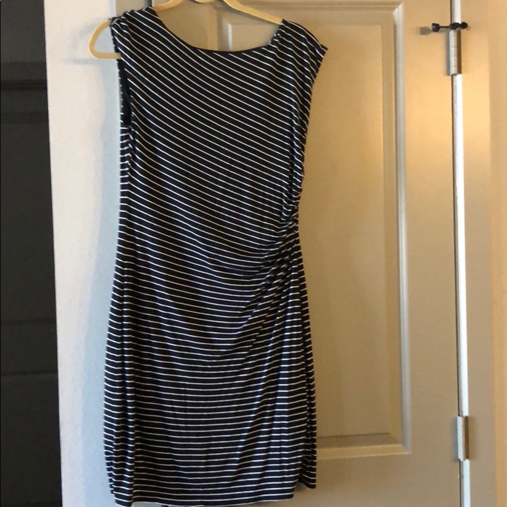 Loft black and white dress with side rouching